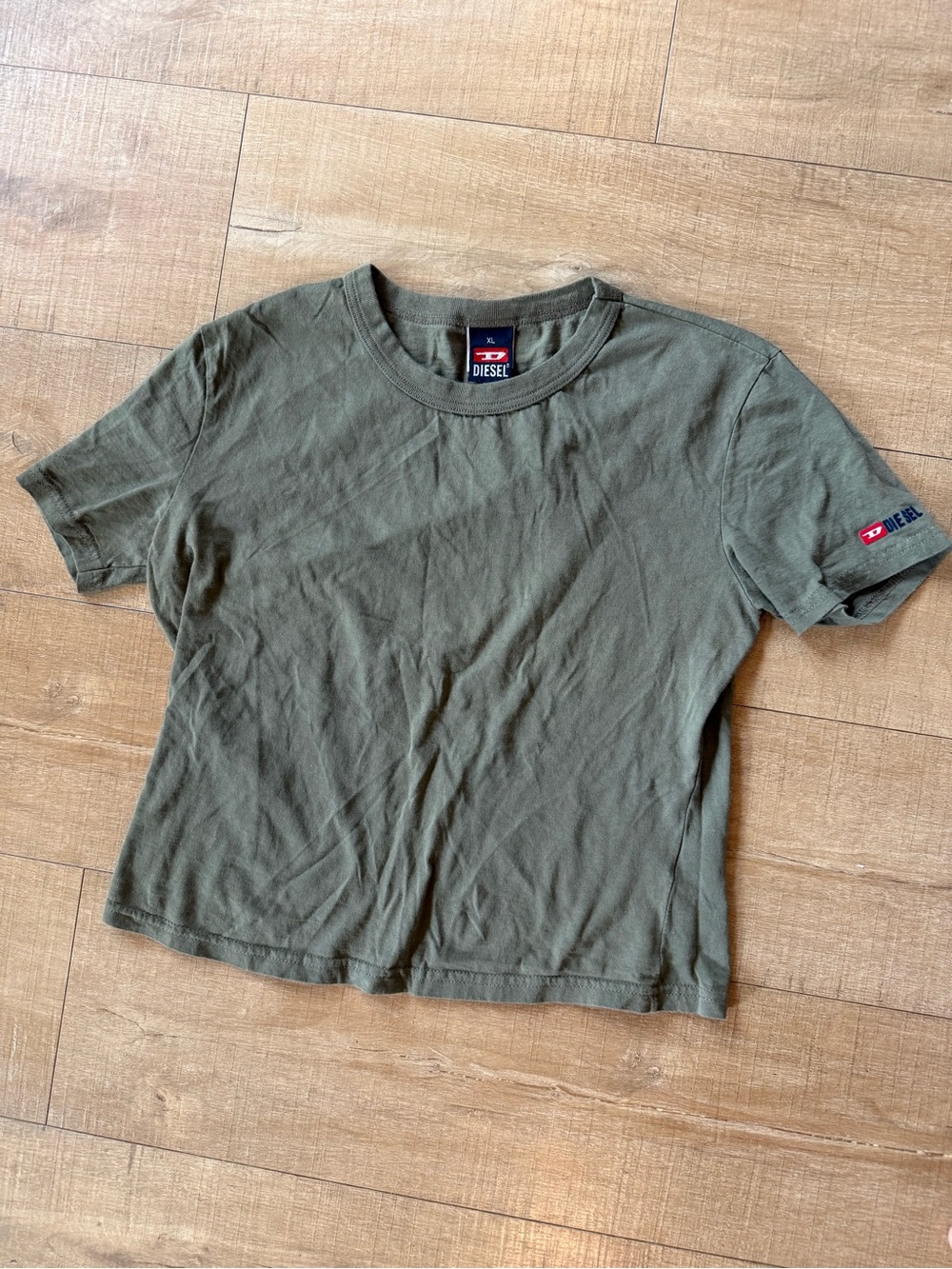 Y2K Diesel Olive Crewneck crop Logo Sleeve Tee made in Italy XL